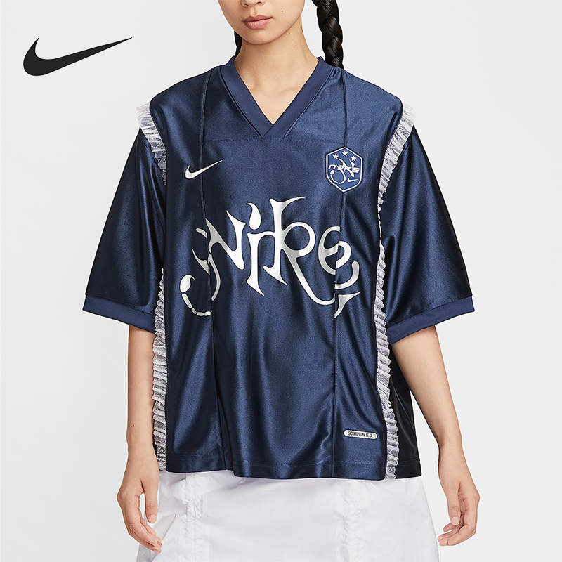 Nike/耐克正品夏季女士针织复古休闲蕾丝装饰宽松短袖II1939-410