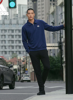 Adidas/阿迪达斯正品三叶草男士运动翻领套头日常卫衣JX8173