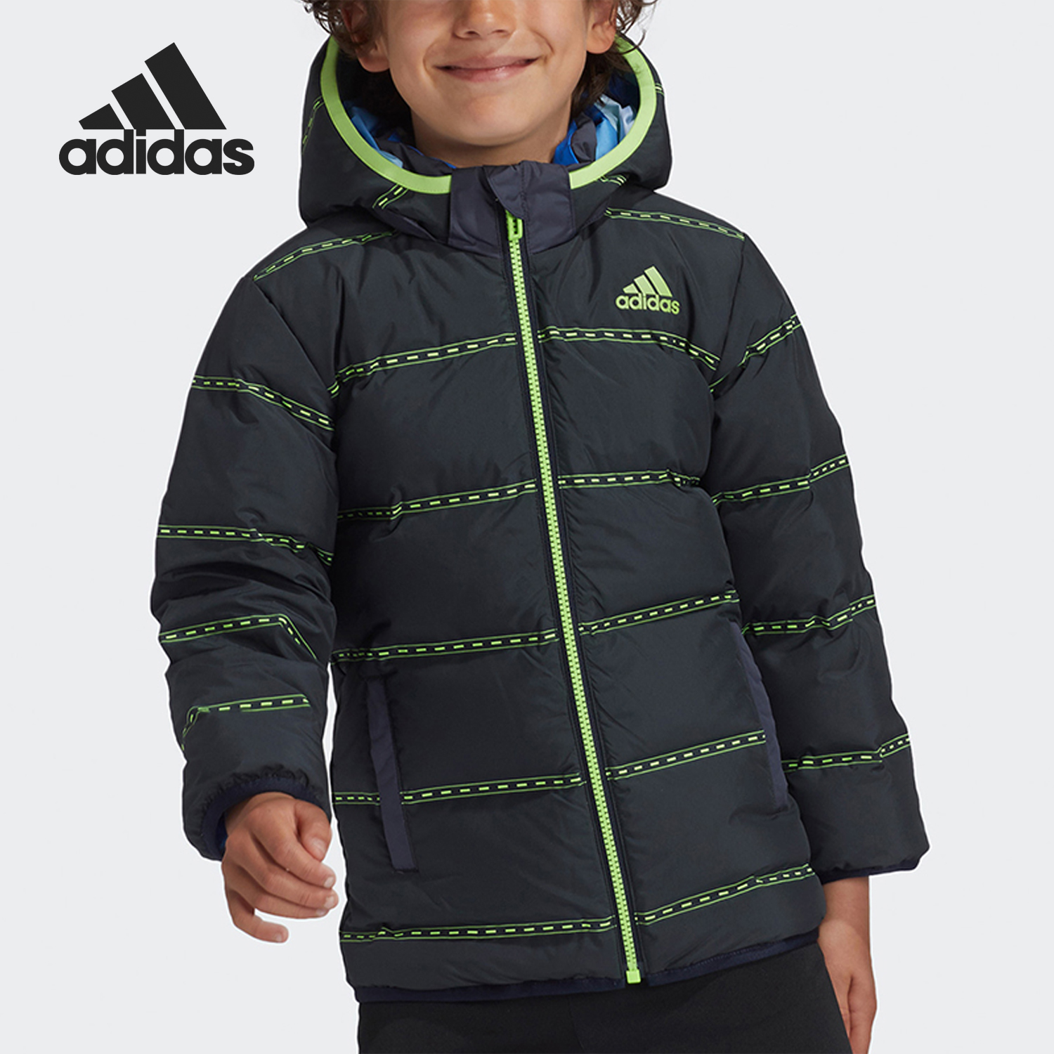 Adidas/阿迪达斯正品小童连帽运动两面穿白鸭绒羽绒服 GG3640