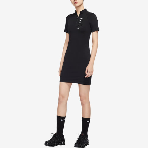 Nike耐克正品Swoosh女士修身短袖拉链字母印花连衣裙CU5675-011