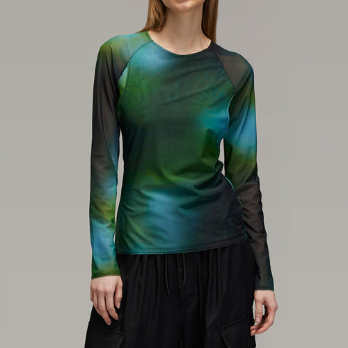 Adidas/阿迪达斯正品女士时尚印花针织网纱运动长袖T恤JL8301