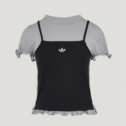 Adidas/阿迪达斯正品三叶草女士时尚经典花边下摆短袖T恤KY3299