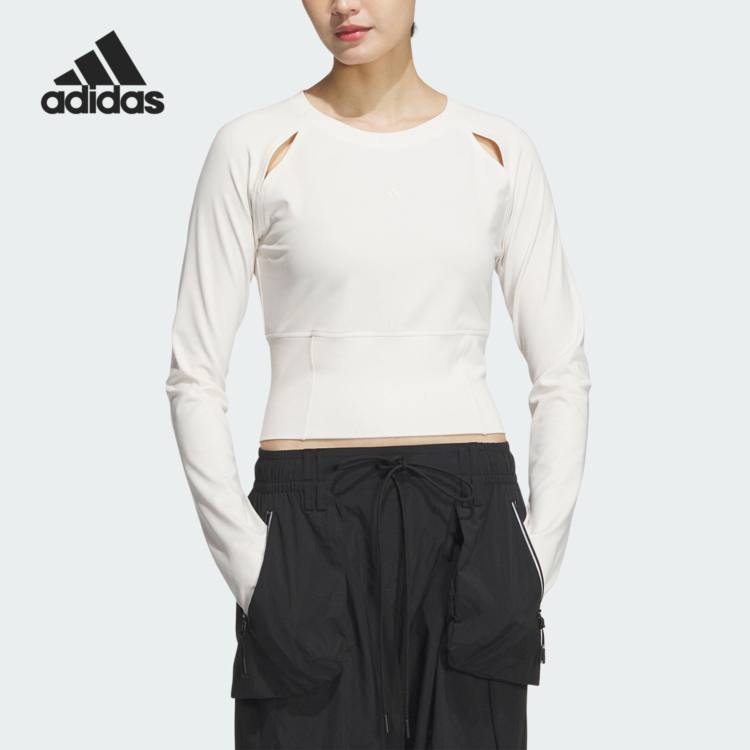 Adidas/阿迪达斯官方正品FUSTL LS TEE女士短裤圆领长袖T恤JJ1594