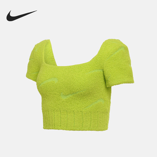 HV2771 Nike 透气运动短袖 2025女士方领套头短款 389 耐克官方正品