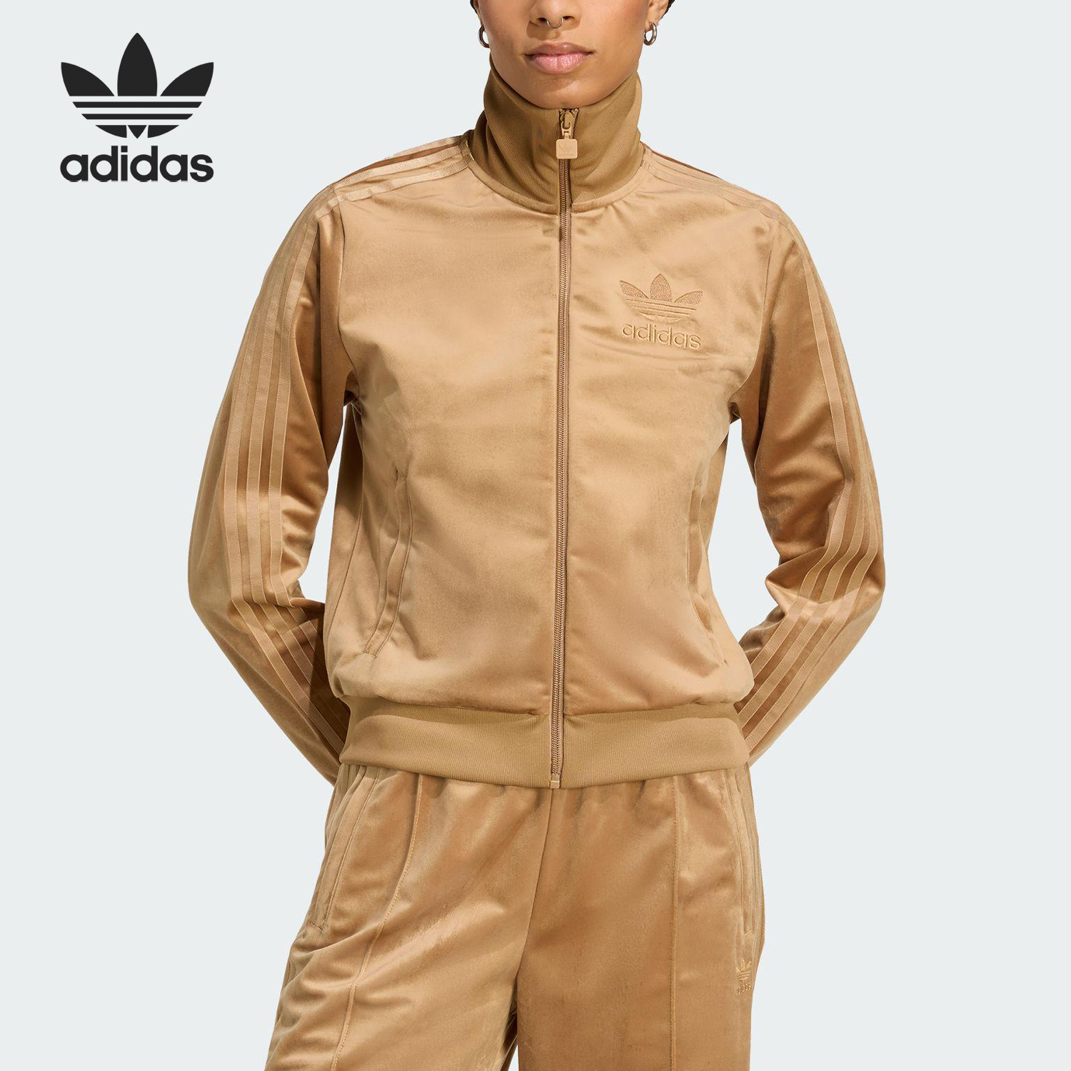 Adidas/阿迪达斯正品三叶草女士运动复古丝绒外套JY2591