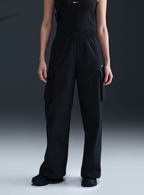 Nike/耐克正品2025春季女士梭织宽松抽绳工装长裤HM6977-010