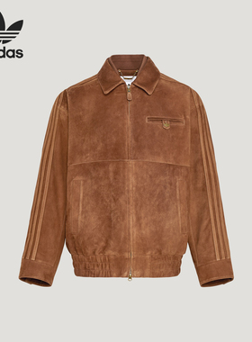 Adidas/阿迪达斯正品三叶草男士翻领复古宽松休闲皮革夹克KV5939