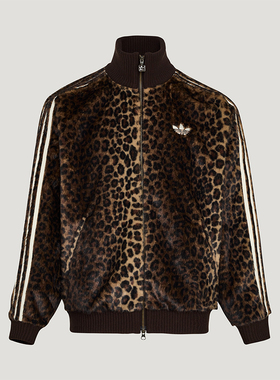 Adidas/阿迪达斯正品三叶草男女休闲立领针织豹纹运动外套KU9407