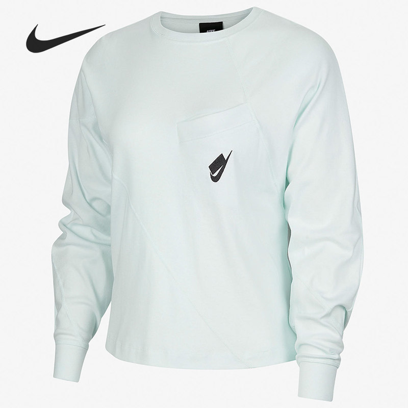Nike/耐克正品女子小logo刺绣浅蓝休闲长袖T恤套头卫衣DC5285-394