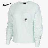 Nike 394 T恤套头卫衣DC5285 耐克正品 女子小logo刺绣浅蓝休闲长袖
