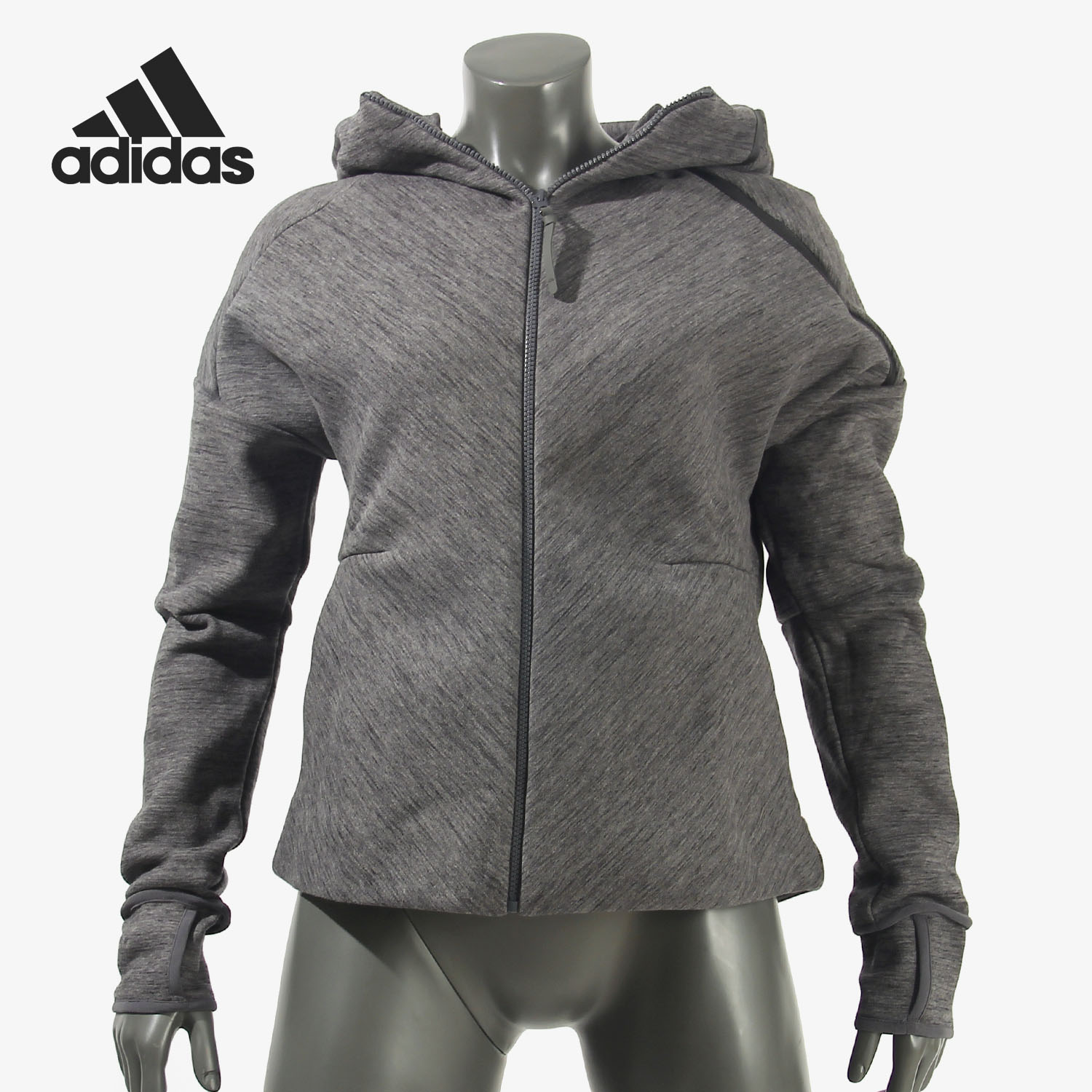 Adidas/阿迪达斯正品当季新款女子拉链针织连帽外套 FJ0213