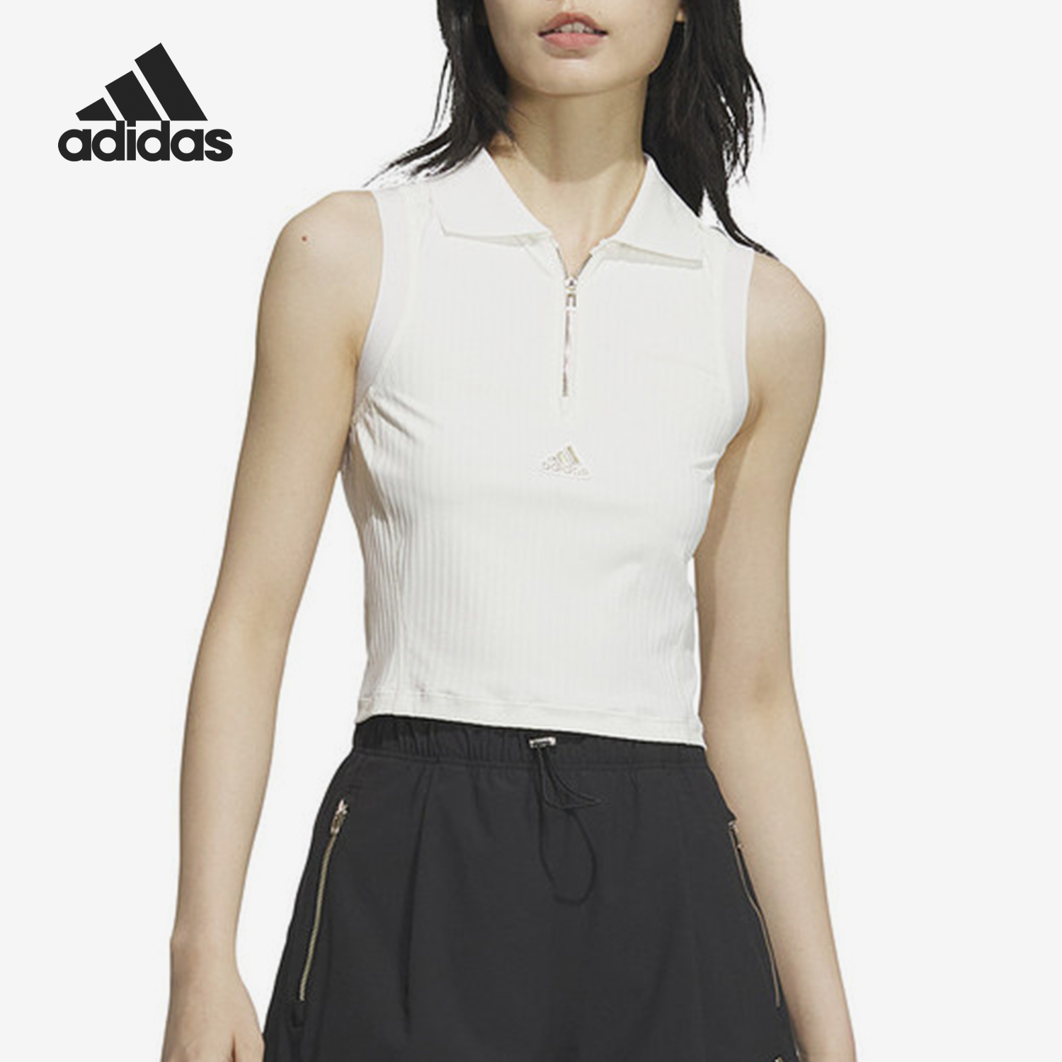adidas/阿迪达斯官方正品新款女士半拉链无袖透气针织背心ji9804