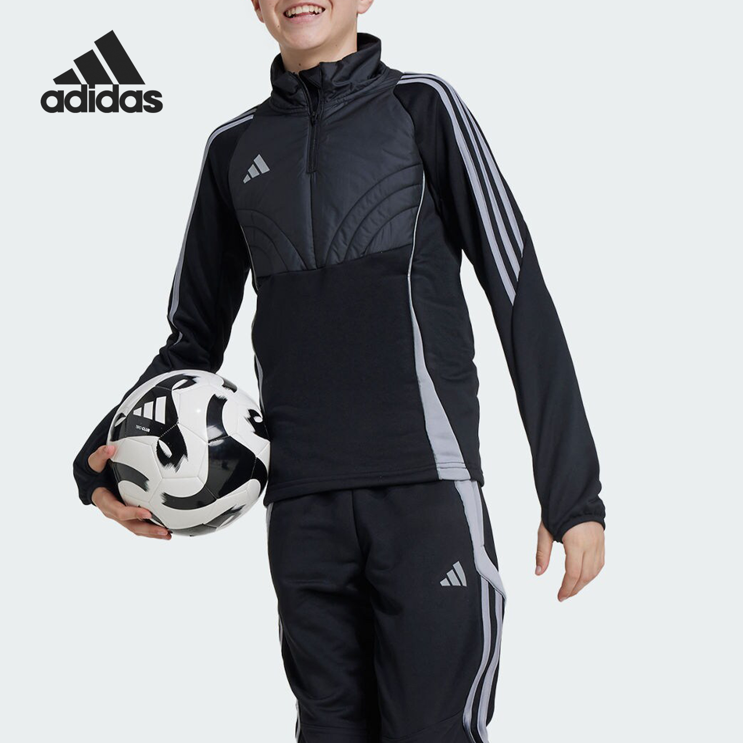 Adidas/阿迪达斯官方正品新款儿童半拉链抓绒足球训练卫衣IM9970
