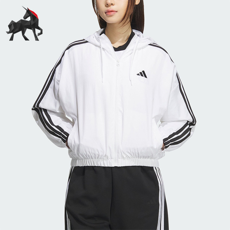 Adidas/阿迪达斯正品W 3S WV WB女士运动短款条纹外套JZ2161图片