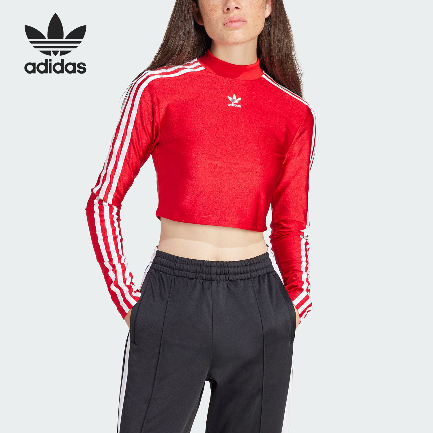 Adidas/阿迪达斯正品三叶草复古女士短款运动长袖T恤IR8132