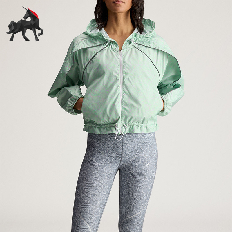 Adidas/阿迪达斯正品2026女士休闲印花收腰经典连帽外套JY8195