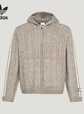 Adidas/阿迪达斯正品三叶草男士针织经典连帽保暖毛衣外套KU5618