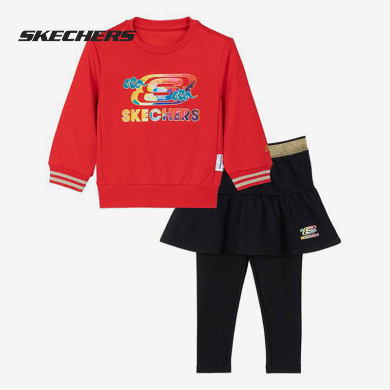 Skechers/斯凯奇正品新款儿童平安年系列针织裙裤套装 L121G014