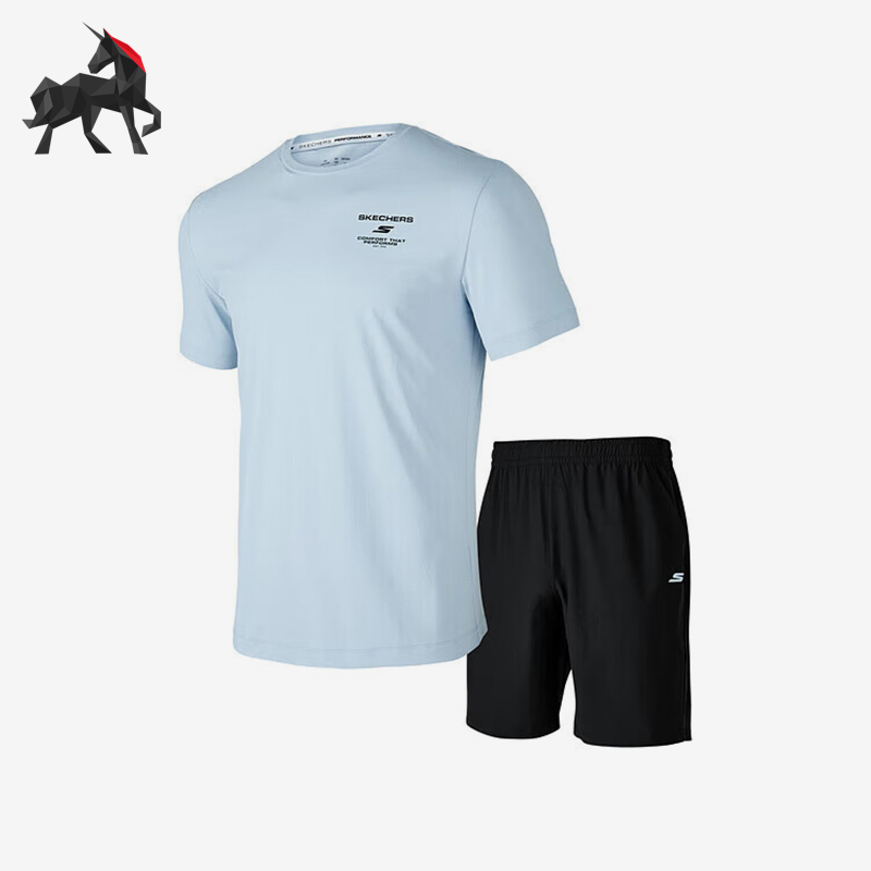 斯凯奇男士透气短袖短裤套装