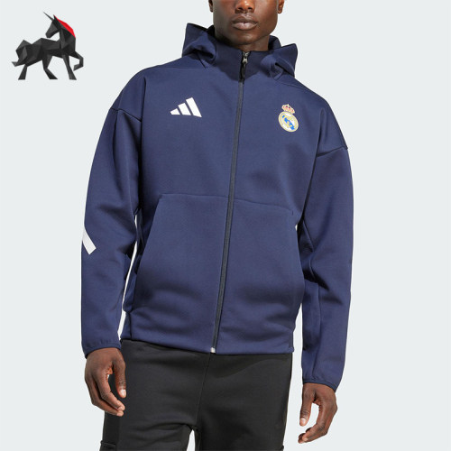 Adidas/阿迪达斯正品REAL ANTH JKT男士训练足球连帽外套KC3739