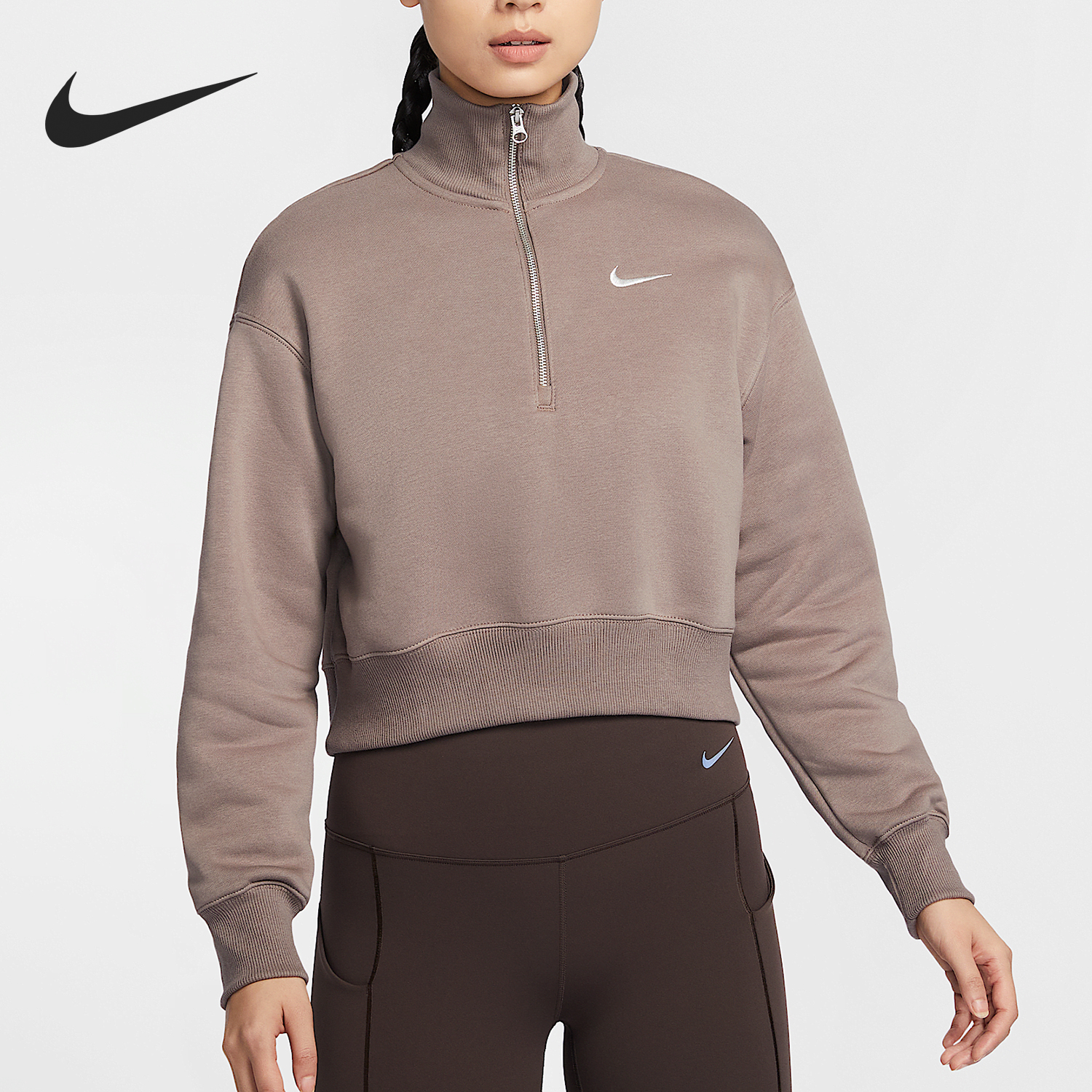 Nike/耐克正品新款女士半拉链短款加绒运动卫衣DQ5768-233