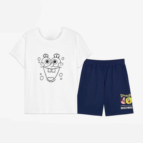 Skechers/斯凯奇正品海绵宝宝联名儿童夏季运动舒适休闲套装