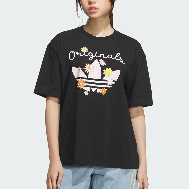 Adidas/阿迪达斯正品三叶草女士花卉印花经典透气休闲短袖KB8959