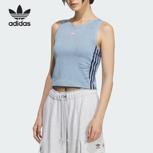 Adidas/阿迪达斯正品三叶草女士牛仔修身运动短款背心KE3891