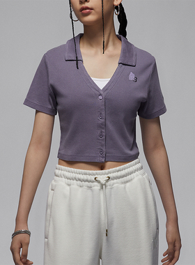 Nike/耐克正品Jordan女士针织翻领修身休闲短袖T恤HF6423-504