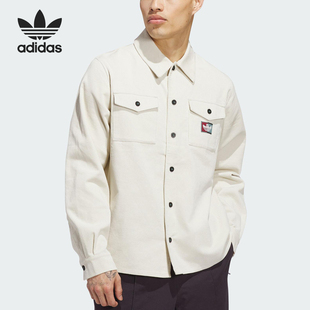 JX5443 三叶草男女灯芯绒翻领简约衬衫 Adidas 阿迪达斯官方正品