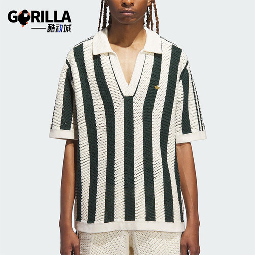 Adidas/阿迪达斯正品三叶草男女套头运动条纹针织透气短袖JP1615