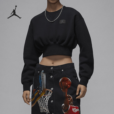Nike/耐克正品JORDAN女士加绒时尚短款运动卫衣FV7153-010