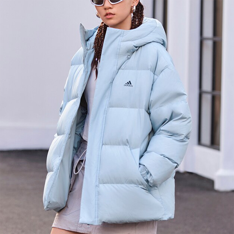 阿迪达斯男女连帽鸭绒面包羽绒服