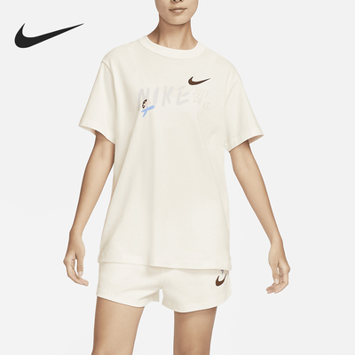 Nike/耐克官方正品新款女士运动休闲宽松圆领印花短袖FJ7714-133