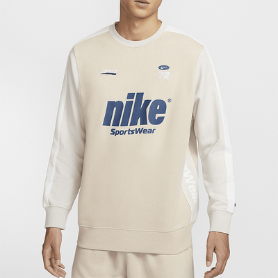 耐克男士拼接印花宽松圆领卫衣