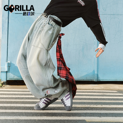 Adidas/阿迪达斯正品三叶草男士时尚经典运动弯刀牛仔长裤KT6366