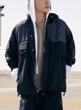 Adidas/阿迪达斯正品三叶草男子连帽拼接防风运动夹克IC8164