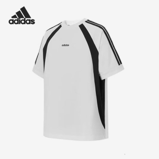 Adidas/阿迪达斯正品2025夏季款男士经典拼接宽松透气短袖KB8558