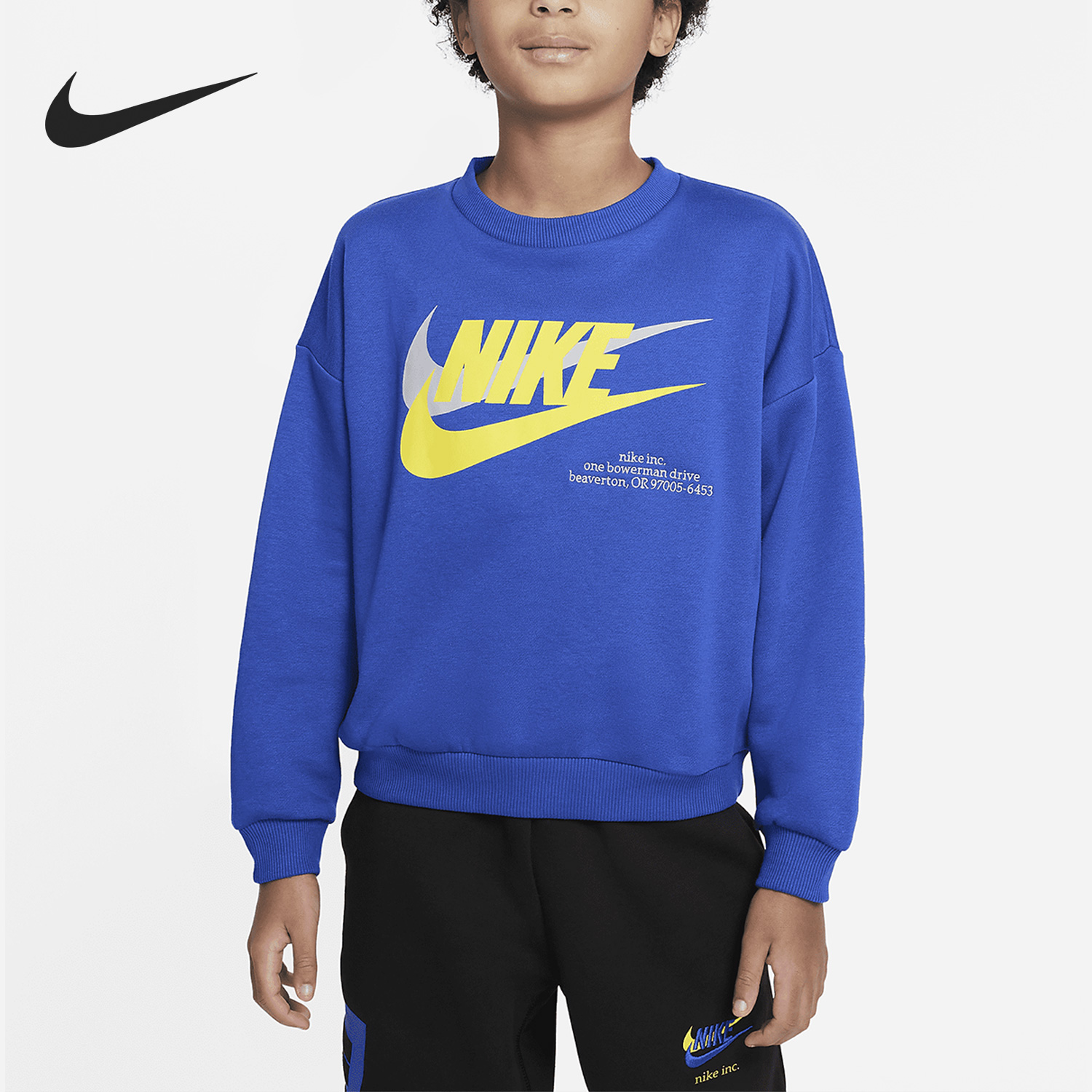 Nike/耐克正品春季大童休闲宽松加绒运动卫衣DX5140-480