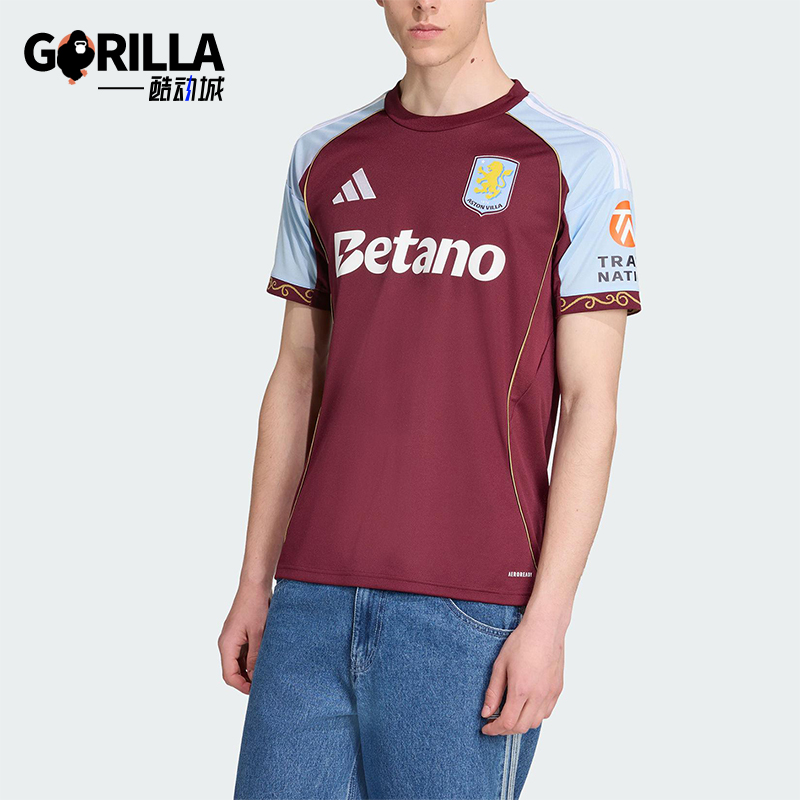 Adidas/阿迪达斯正品AVFC H JSY男士训练足球运动拼接短袖JN8061