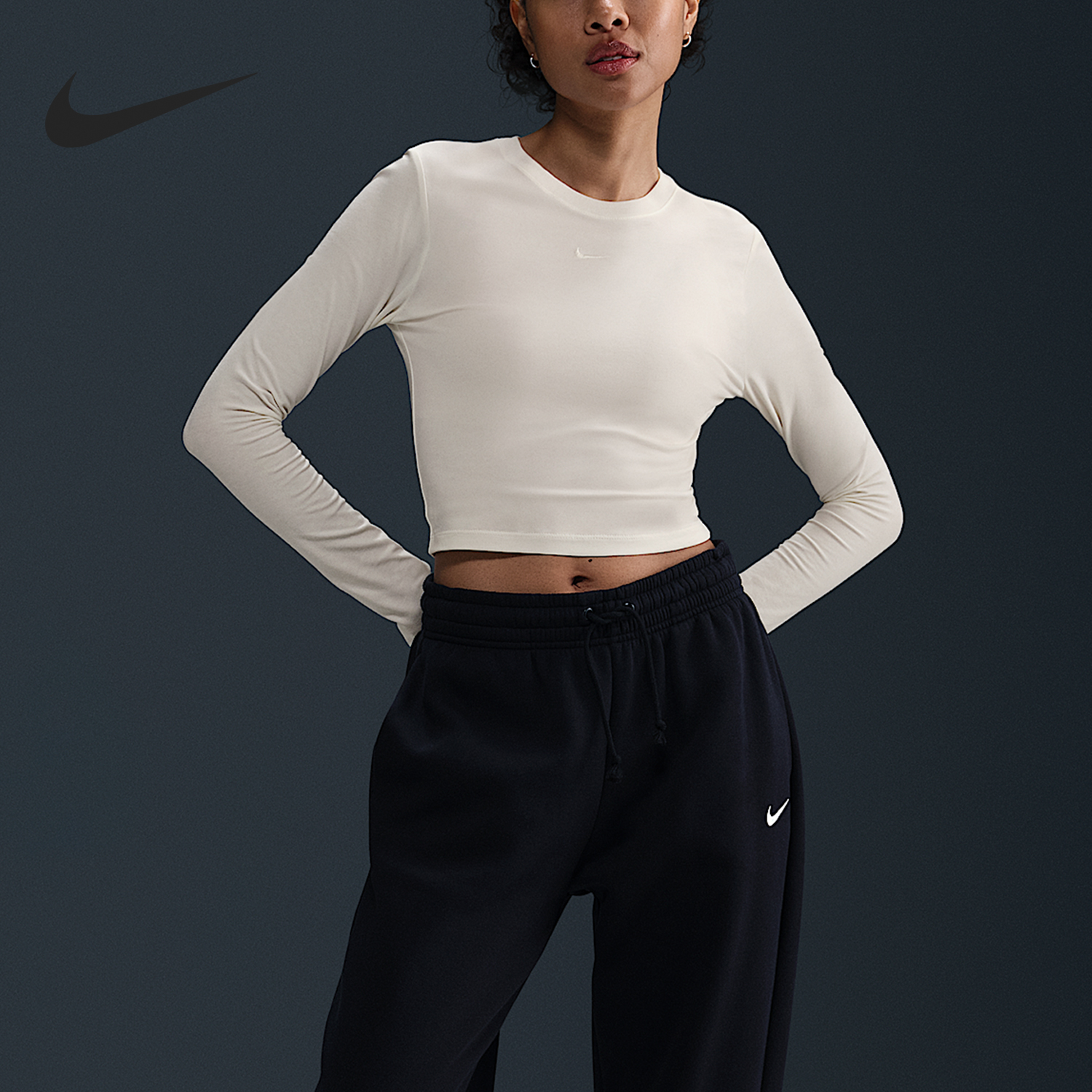 Nike/耐克正品2025秋季款女士运动紧身短款长袖HF5323-133