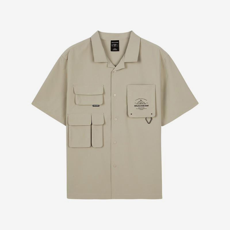 Skechers/斯凯奇正品夏季新款梭织衬衫休闲男子运动短袖T恤