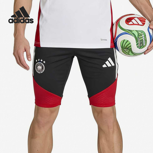 Adidas/阿迪达斯正品纯色松紧中腰直筒裤男经典黑红色短裤KB4481