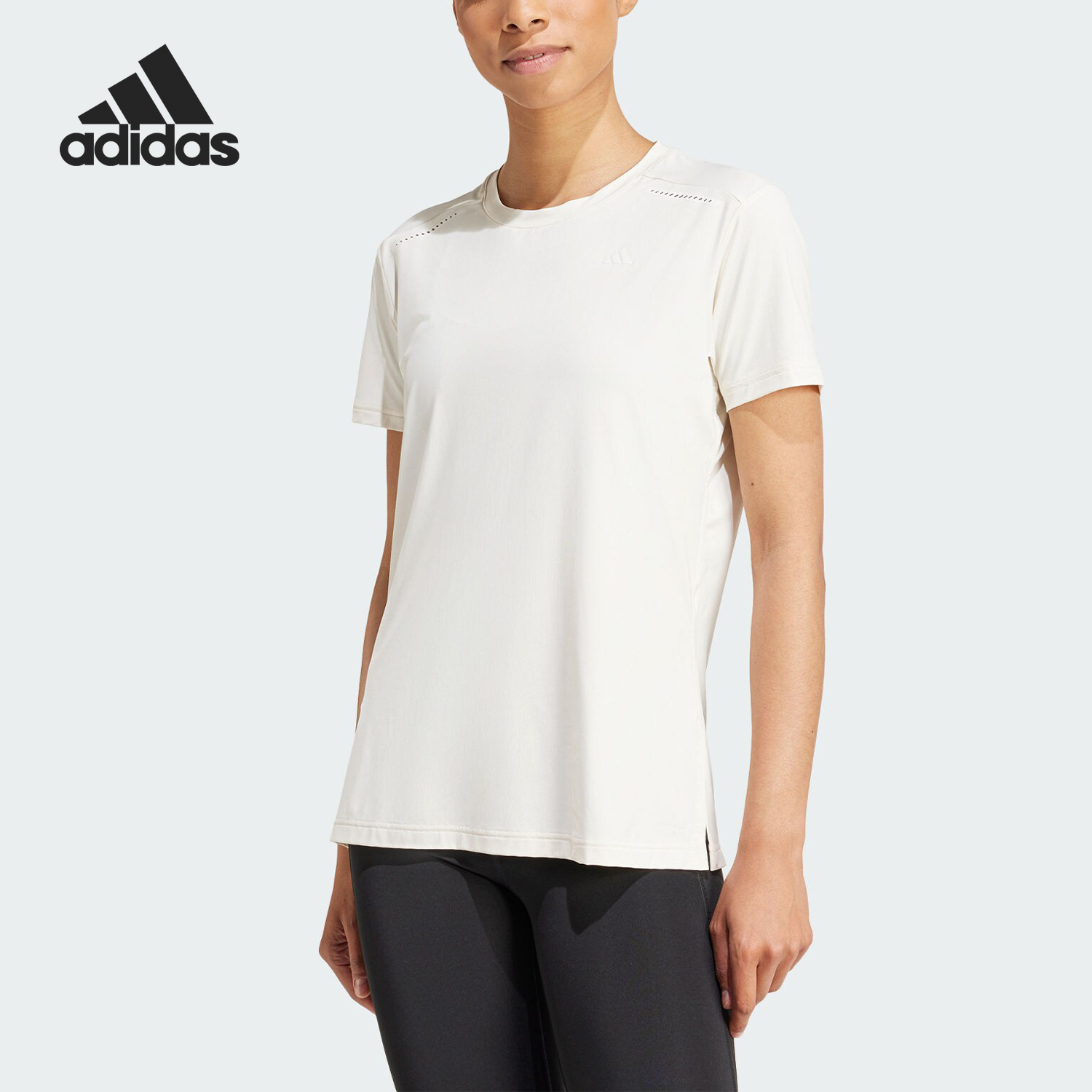 阿迪达斯女士圆领透气运动短袖