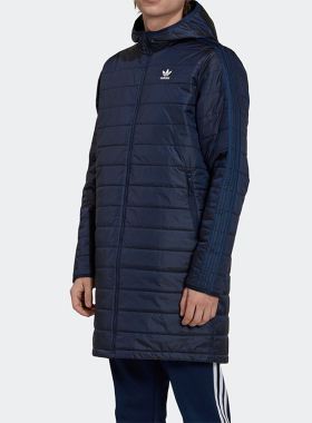 Adidas/阿迪达斯正品三叶草男士中长款保暖连帽棉服HM2460