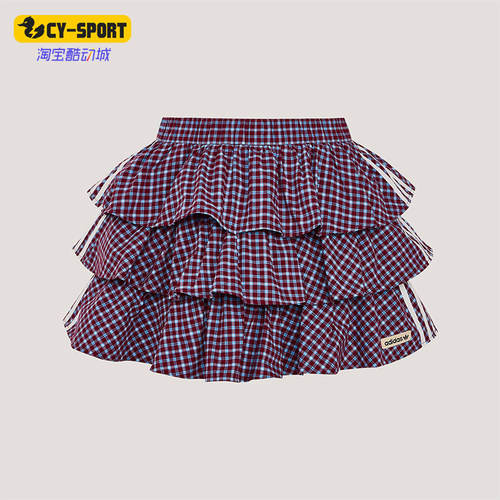 Adidas/阿迪达斯正品三叶草女士运动时尚潮流格子复古短裙KU9399
