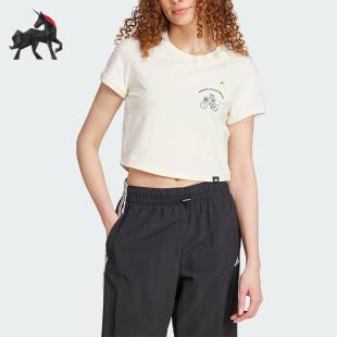 印花经典 Adidas 女士短款 阿迪达斯正品 休闲透气T恤JX5327 2025夏季