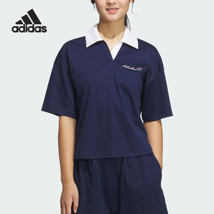 女士短款 Adidas 款 阿迪达斯官方正品 翻领休闲T恤JZ5845 2025夏季
