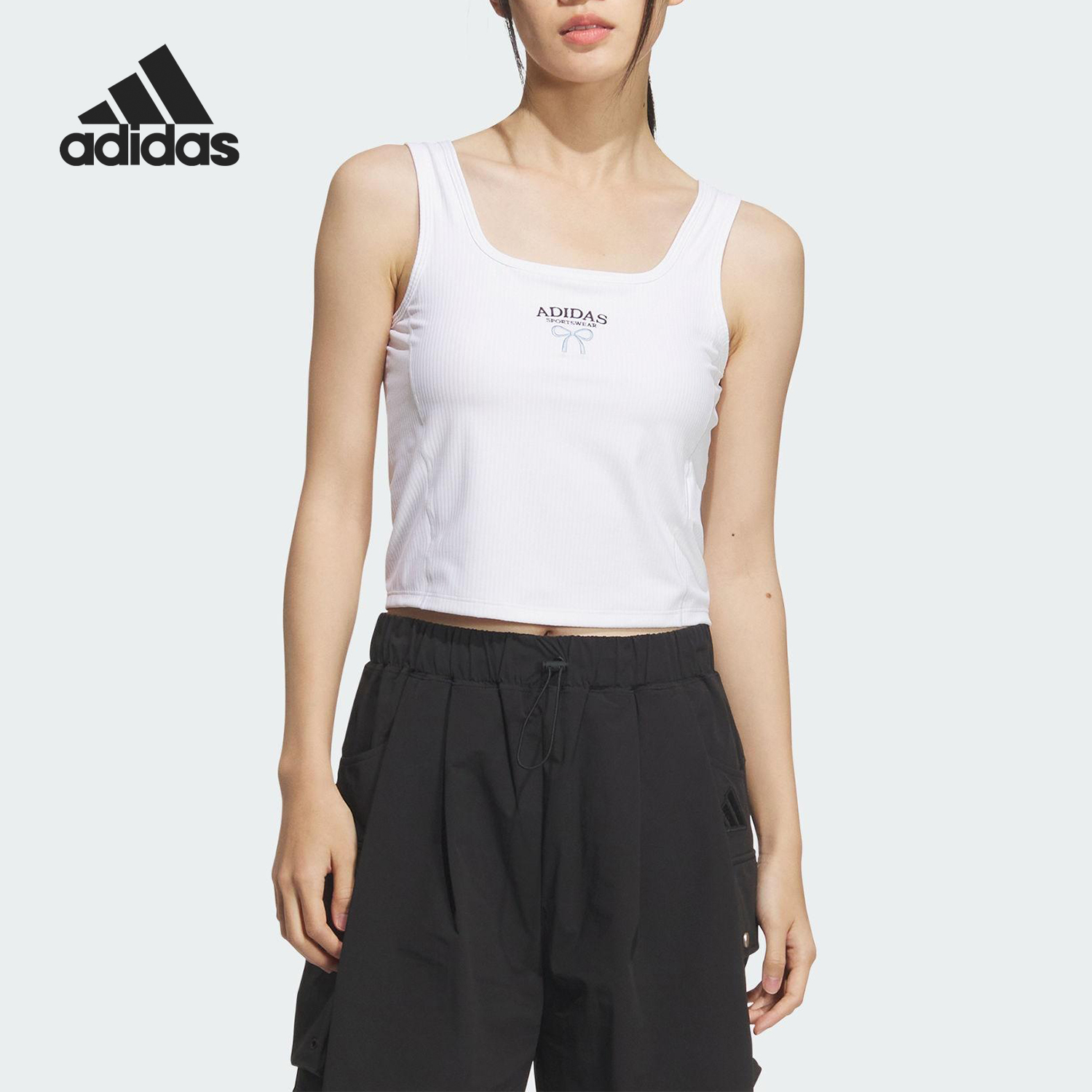 Adidas/阿迪达斯正品2025夏季款女士休闲短款修身简约背心KE5798