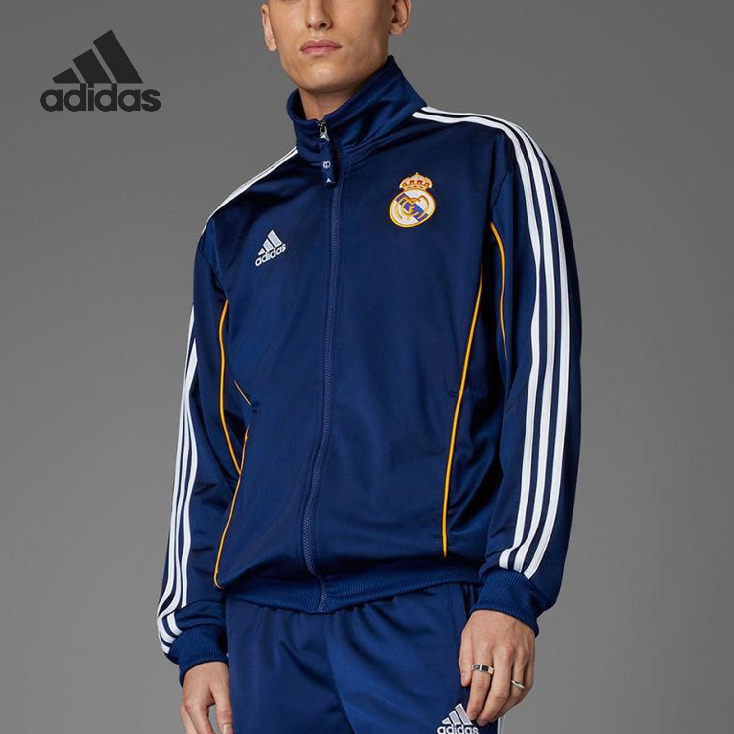 Adidas/阿迪达斯官方正品REAL MADRID男士立领宽松足球外套JW1993